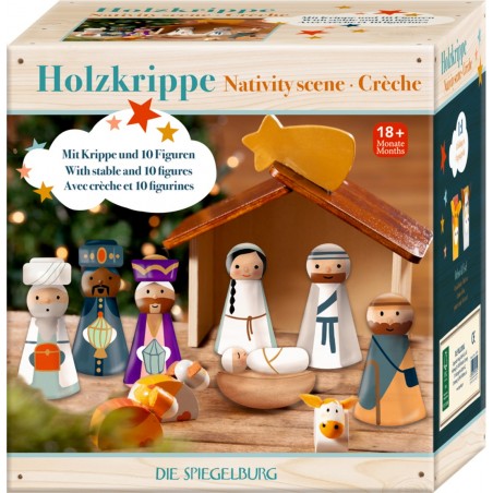 Kerststal met houten figuren