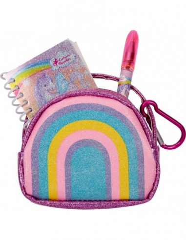 Mini schrijfset met gelpen in mini tasje regenboog