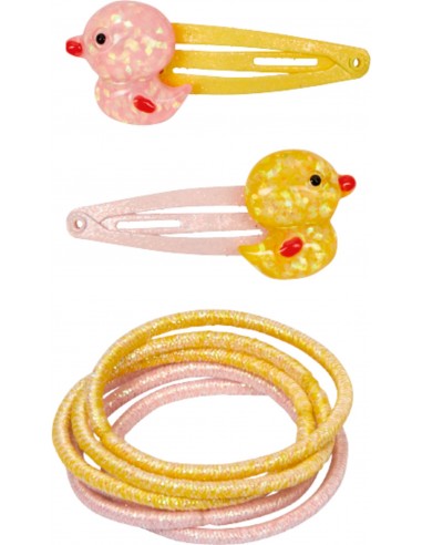 Haarclip en elastiek eendjes