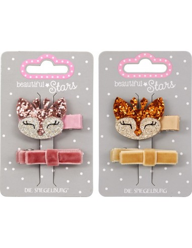 Metalen haarclips glitter hertje en strik set...