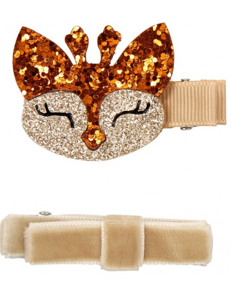 Metalen haarclips glitter hertje en strik set van 2