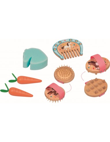 Houten verzorgingsset voor paardenknuffels