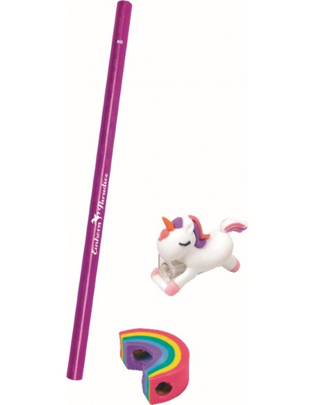 Potlood met puntenslijper & gum eenhoorn 2 designs