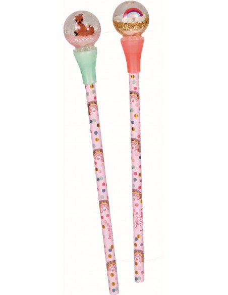 Neon roze potlood met glitter sneeuwbal topper