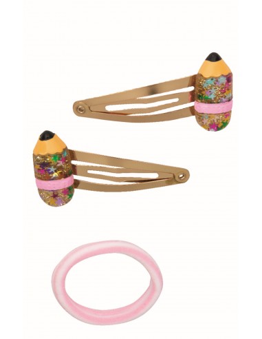 Metalen haarclips en haarelastiekjes potlood set van 4