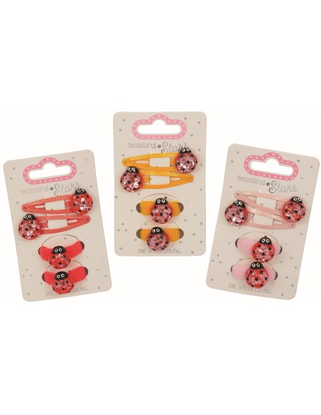 Metalen haarclips en haarelastiekjes lieveheersbeestje set van 4