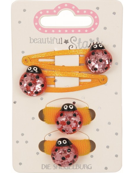 Metalen haarclips en haarelastiekjes lieveheersbeestje set van 4