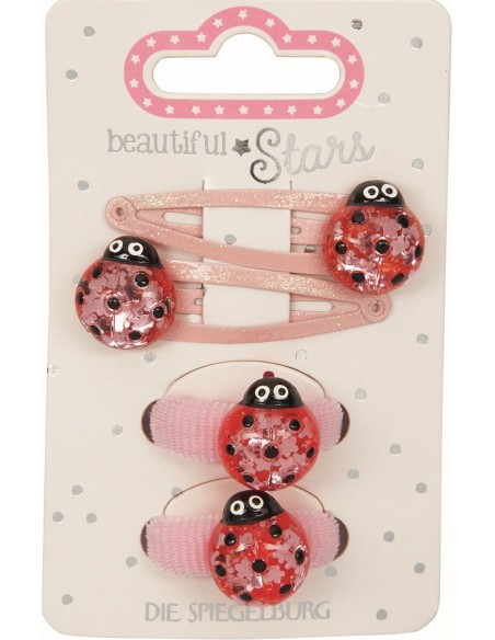 Metalen haarclips en haarelastiekjes lieveheersbeestje set van 4