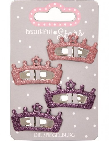 Metalen haarclips kroon glitter set van 4