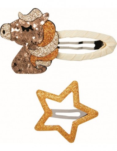 Metalen haarclips paard glitter set van 2
