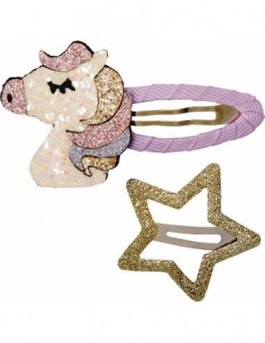 Metalen haarclips paard glitter set van 2