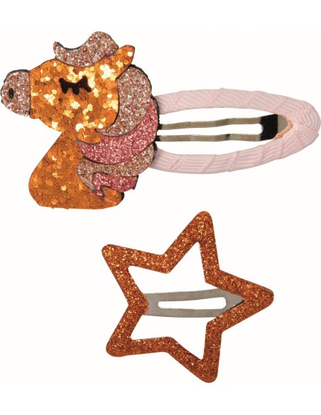 Metalen haarclips paard glitter set van 2