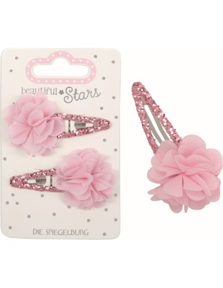Metalen haarclips bloemen met tule set van 2
