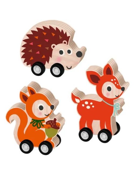 Kerst houten diertje met terugtrek mechaniek 3 designs