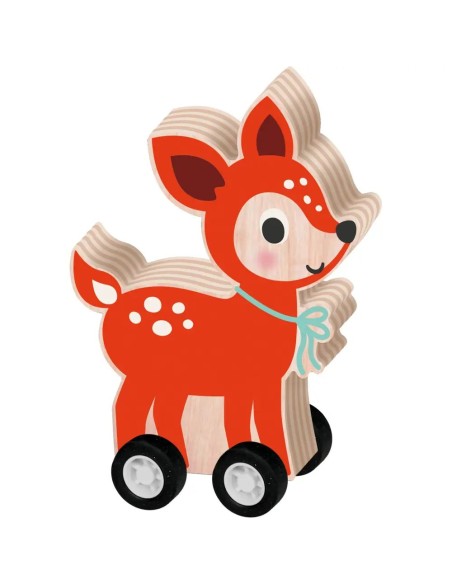 Kerst houten diertje met terugtrek mechaniek 3 designs