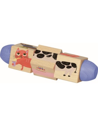 Draaibare houten puzzel van  4 dieren met geluid