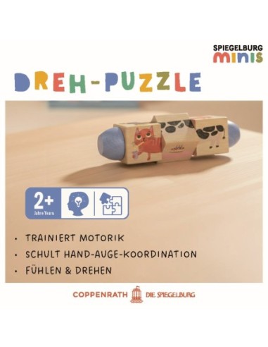 Draaibare houten puzzel van  4 dieren met geluid