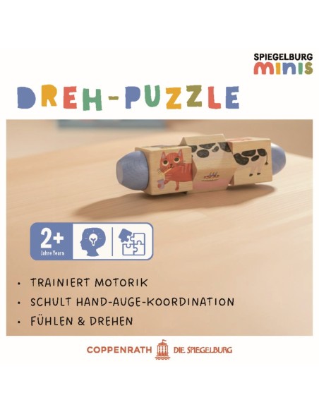 Draaibare houten puzzel van  4 dieren met geluid
