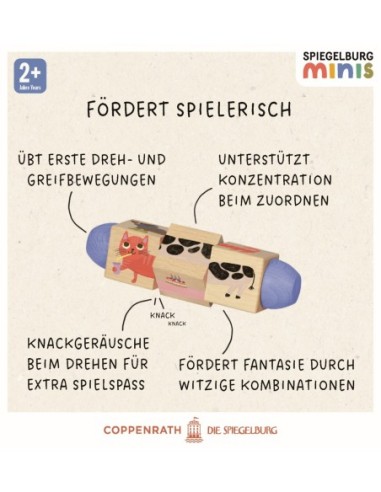 Draaibare houten puzzel van  4 dieren met geluid