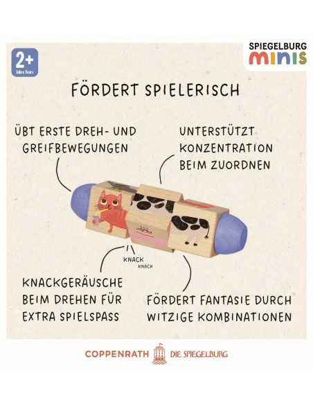 Draaibare houten puzzel van  4 dieren met geluid