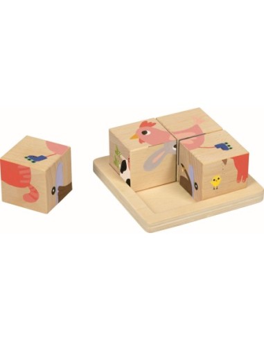 Houten blokpuzzel van 4 blokjes dieren