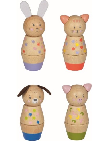 Schroefblokken van hout dieren 4 designs