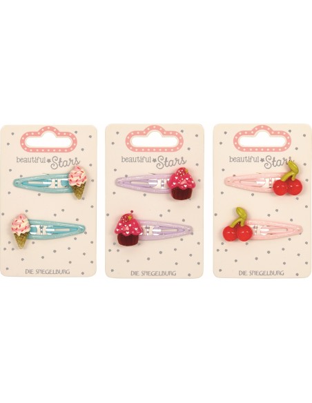Haarclips 3 designs ijsjes, kersen, muffins set van 2