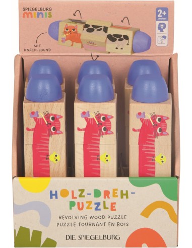 Draaibare houten puzzel van  4 dieren met geluid