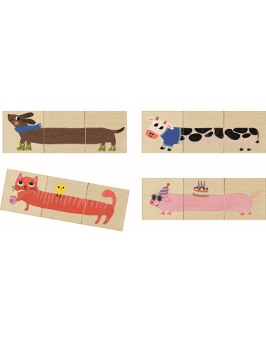 Draaibare houten puzzel van  4 dieren met geluid