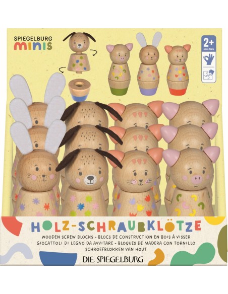 Schroefblokken van hout dieren 4 designs